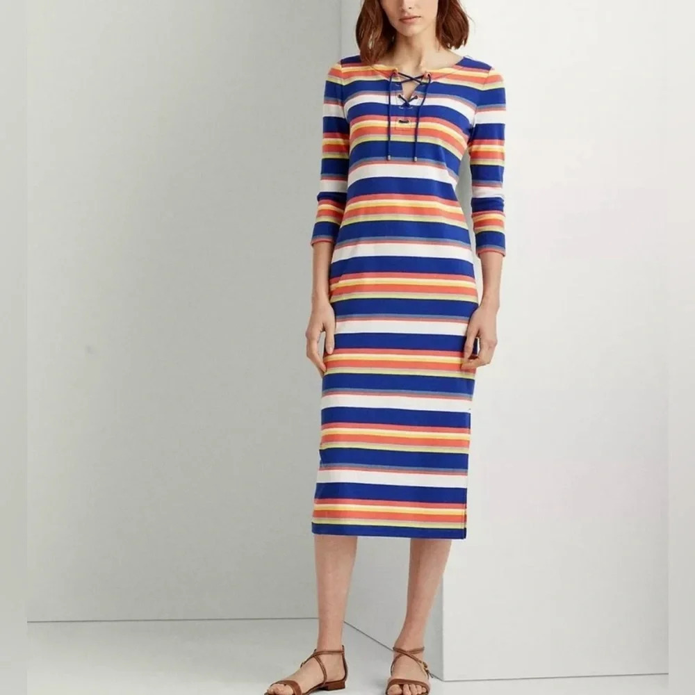BRAND NEW Lauren Ralph Lauren's slim-fitting  midi dress size XL blue coral NWT